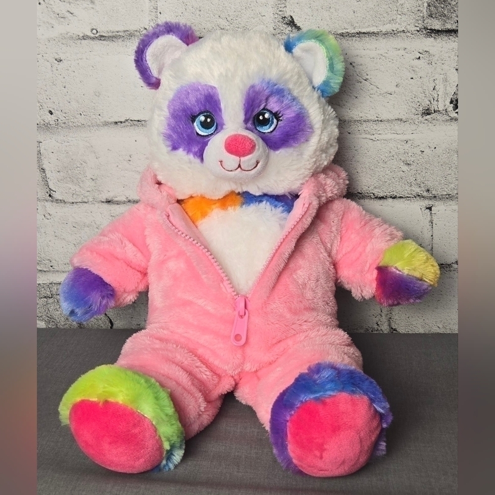 Build A Bear Rainbow Panda Plush 16 Inch Pink Bunny Onesie Colorful Retired